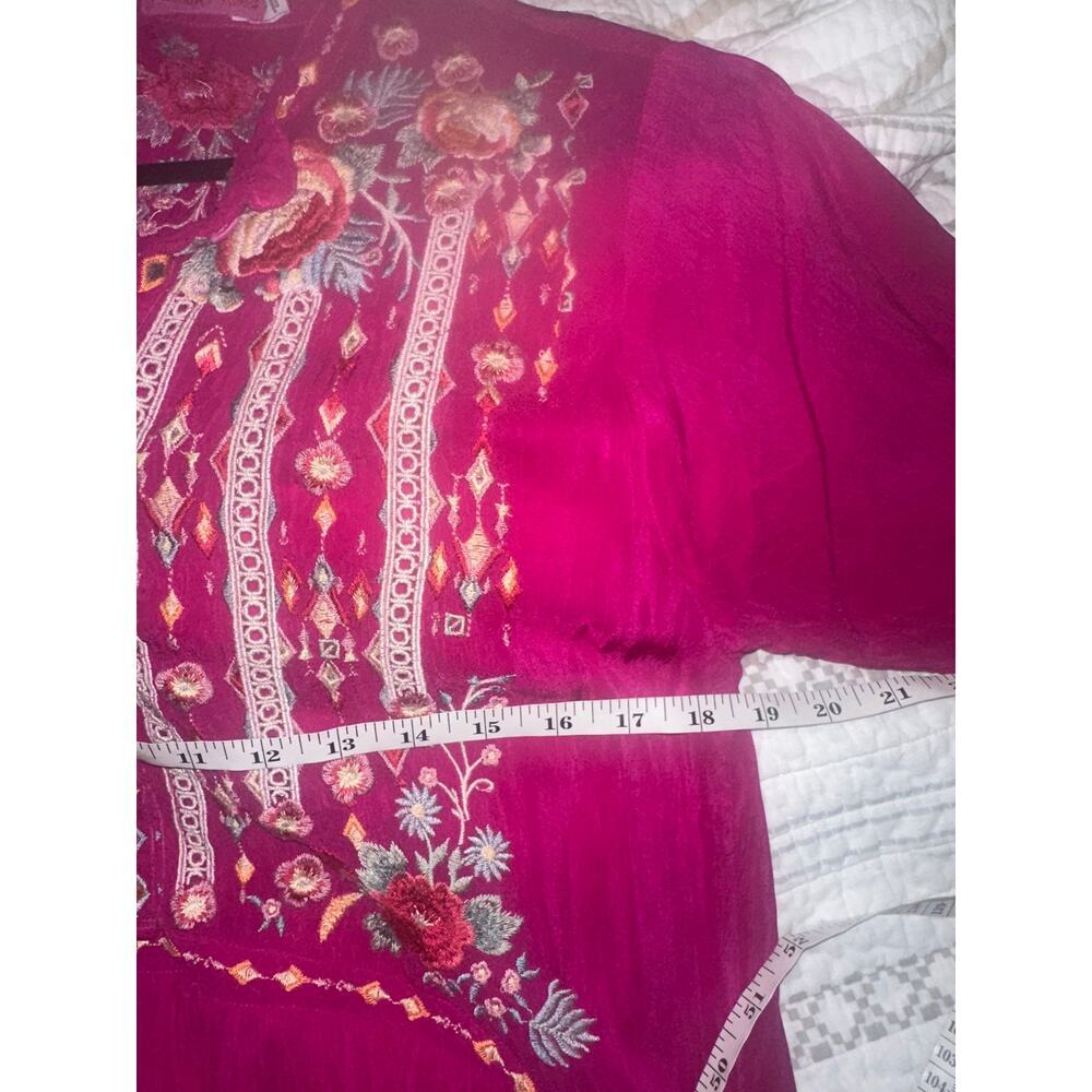 Johnny Was XS Fuchsia Embroidered Floral Boho Dress Sheer Silk Blend 3/4 Sleeve - Picture 7 of 9